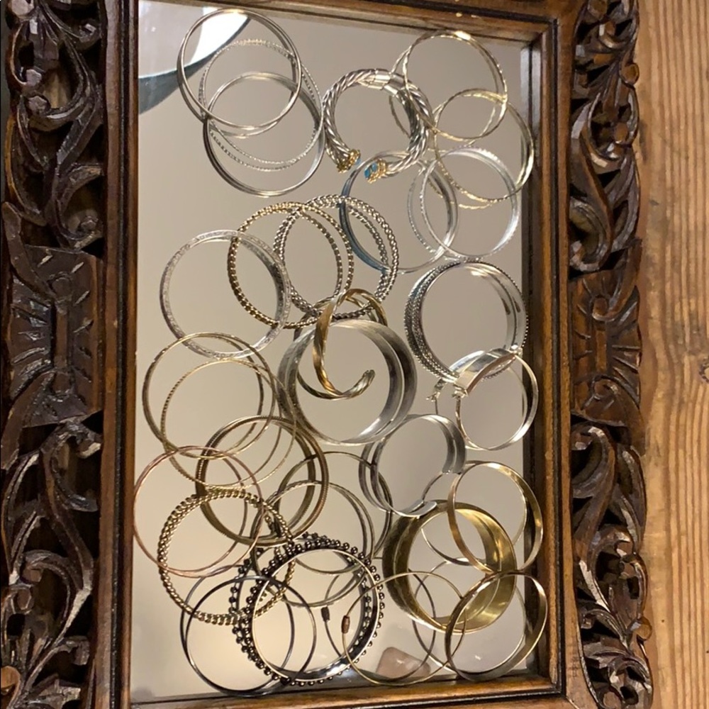 Lot of silver and gold style bangles and cuffs